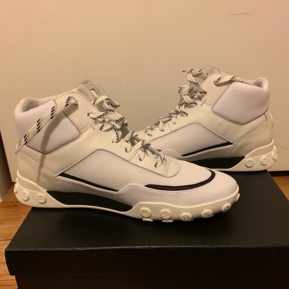 Chanel Calfskin Mesh Lycra Womens Logo Sneakers